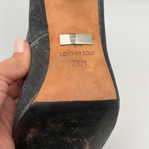 Badgley Mischa Monique Metallic Black Jeweled Peep Toe Heels Shoes Size 7.5 - Picture 10 of 14